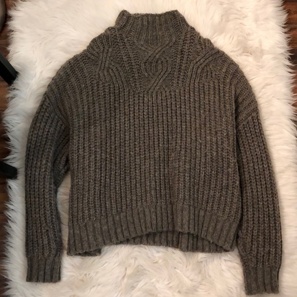 mock neck cable knit sweater